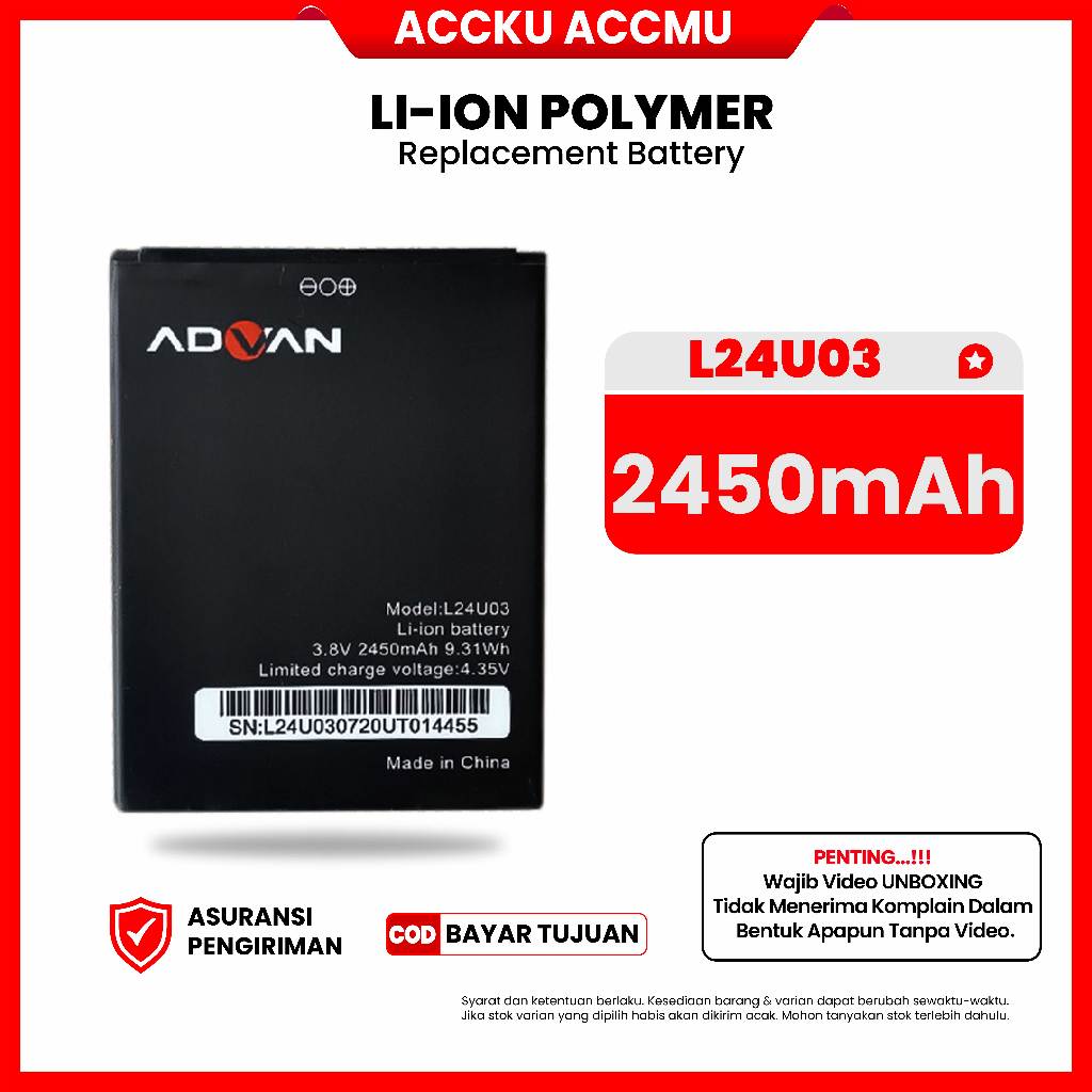 [ ADVAN L24U03 ] Baterai Battery Advan NASA Batre Baterei Battery Baterai Advan NASA L24U03