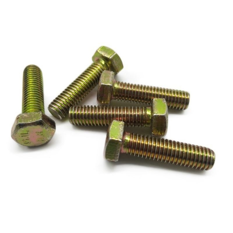 BMK 8 x 60 BM KUNING UKURAN 8 MM PANJANG 6 CM HEXAGON BOLT AND NUT BAUT KUNCI 12 DRAT HALUS BAUT MUR