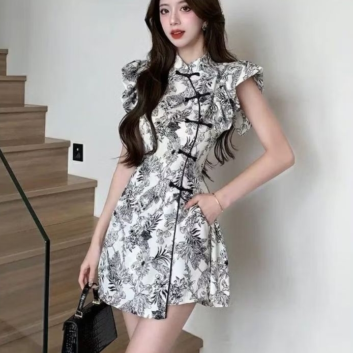 0522 Set2PCS Baju minidresss set celana pendek XIAXIA CHEONGSAM 2PCS MINI DRESS CNY IMLEK cewek Chin