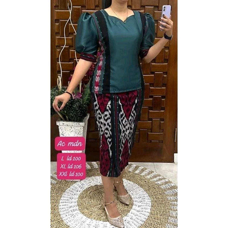 set rok blus tenun atasan rok tenun