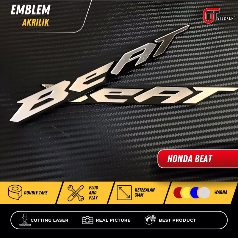 JTS Emblem Honda Beat 2 PCS Logo Timbul 3D Aksesoris motor Honda Emblem Honda Beat sepasang kanan da
