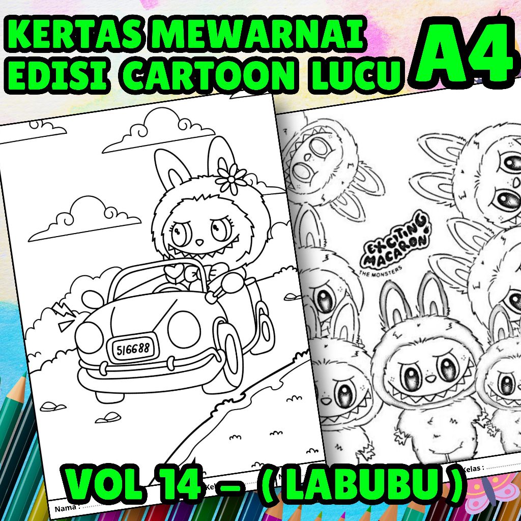 

MEDIA KERTAS KREATIFITAS MEWARNAI ANAK A4 DENGAN PRINT CETAK BUKAN COPY - MEDIA WARNA KARACTER KARTUN LUCU - CARTOON LABUBU - MAINAN CIKARANG