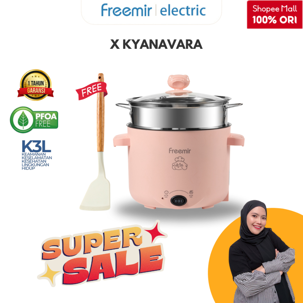 [SPECIAL Kyanavara] freemir Electric Panci Kukusan Listrik Multifungsi Multicooker Low Watt Stainles