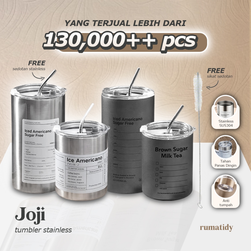 【RUMATIDY】JOJI Tumbler Stainless Steel Coffee Tea 360ml 600ml Aesthetic Botol Minum Kopi Teh
