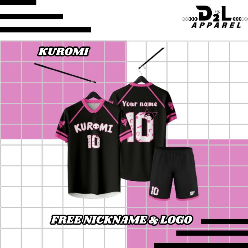 JERSEY KUROMI BLACK & PINK FULL PRINTING