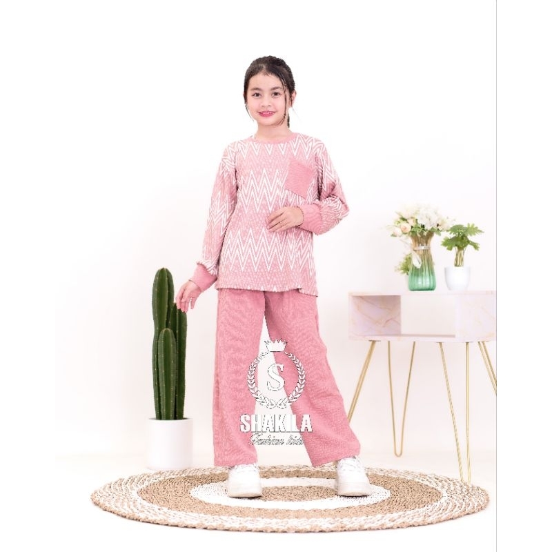 SETCEL ZIGZAG/ SETELANA ANAK KNIT/ BAJU ANAK PEREMPUAN/SETELAN ANAK USIA TANGGUNG