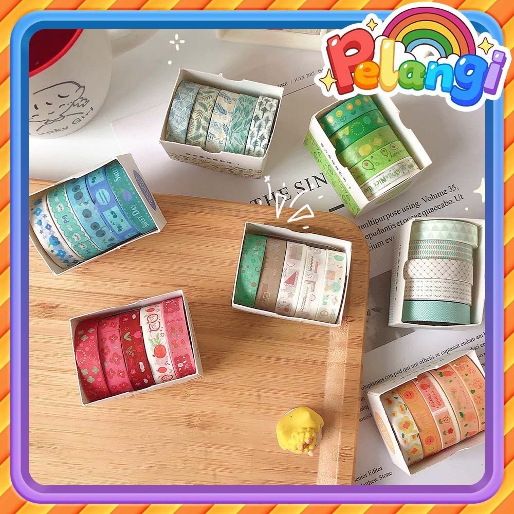 Masking Tape Set 5Pcs Pita Stiker Berwarna-warni Stiker Dekoratif Tape Masking TapeDIY Scrapbook Jou