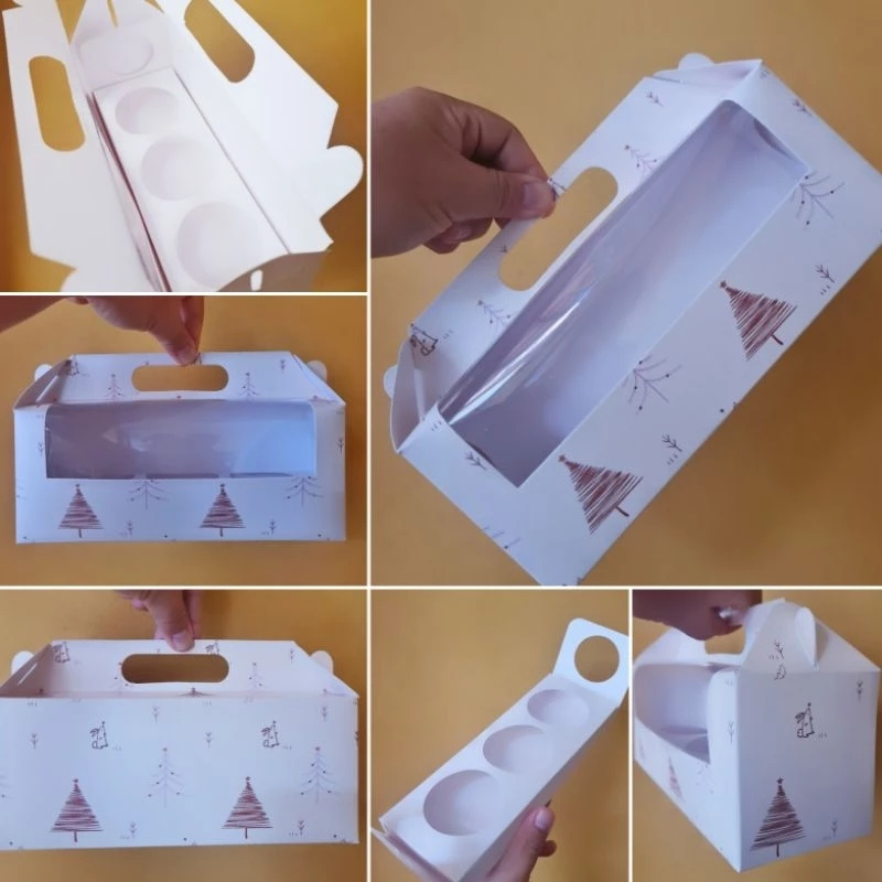 

( 5 pcs ) gable box edisi natal kemasan cupcakes dus tenteng merry christmas ukuran 24.5 x 9 x 10 cm