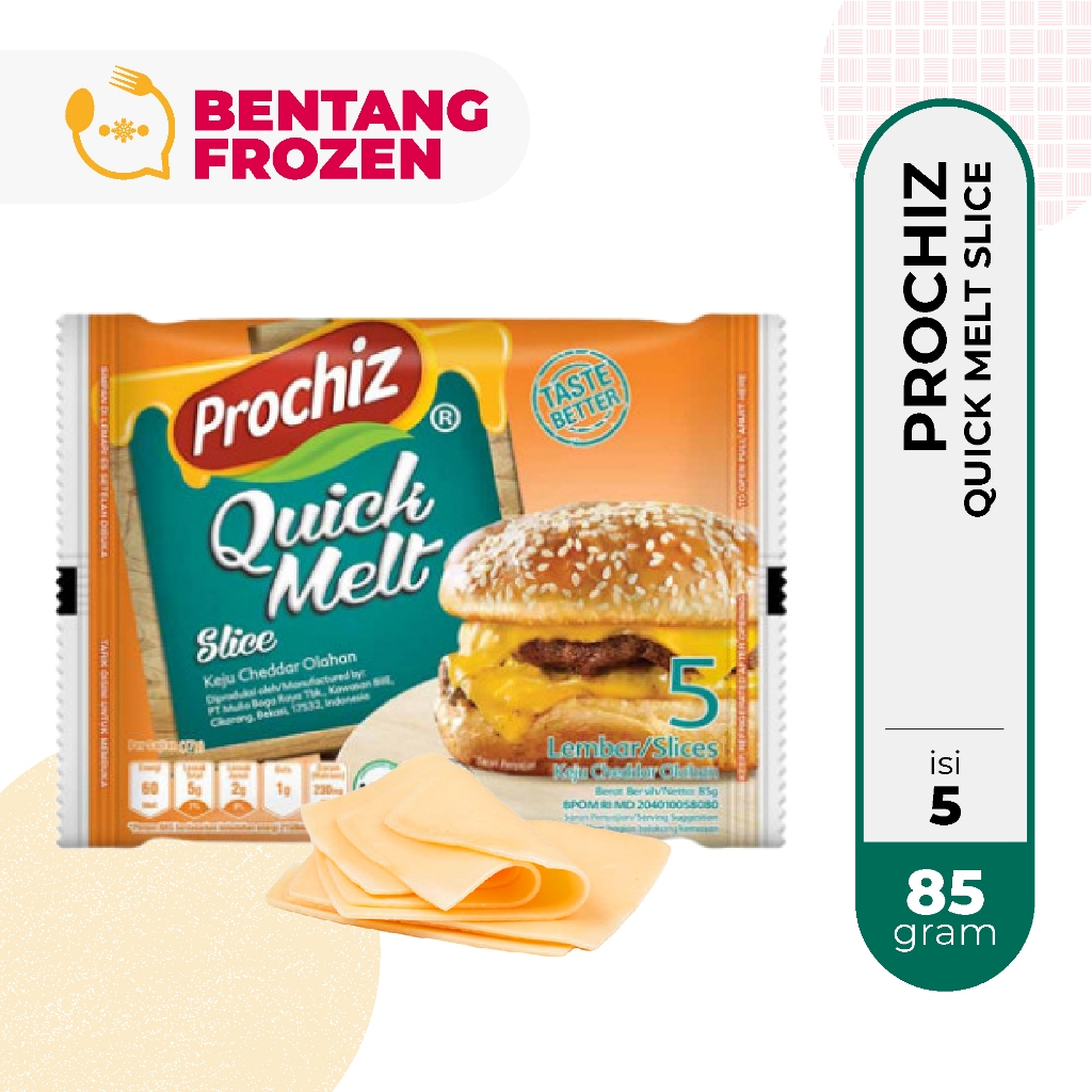 

Prochiz Quick Melt Keju Cheddar Olahan Slice Isi 5 Lembar/Slices