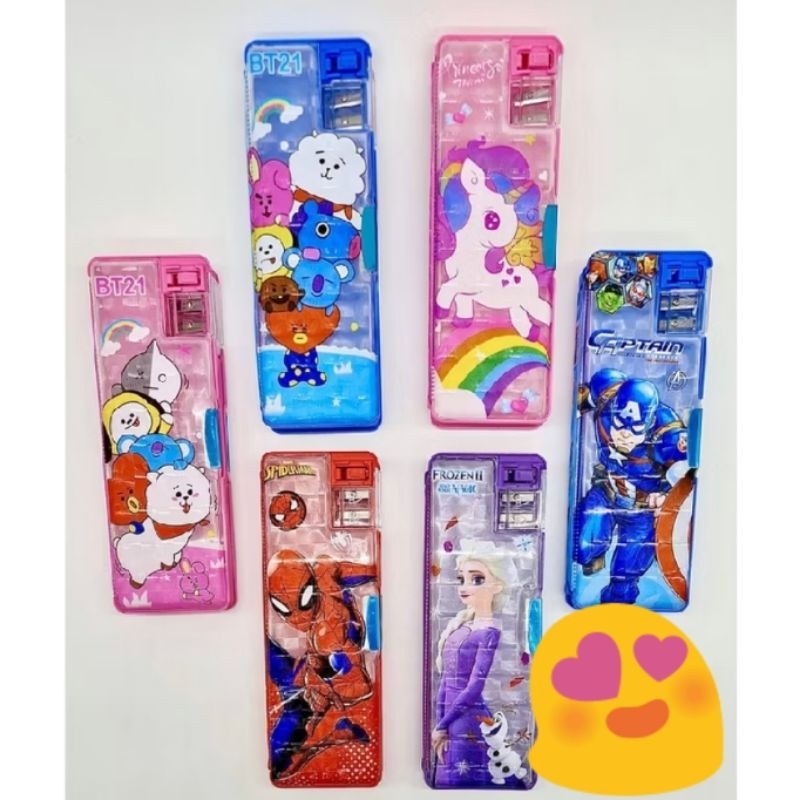 

Tempat pensil magnet jumbo transparan 2 sisi mengkilap KT-121 karakter / Kotak pensil magnet transparan kilap KT-121