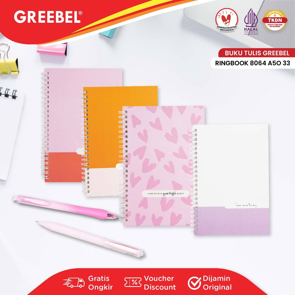 

GREEBEL Notebook Buku Tulis Ring (RING BOOK 8064 A5O 33) / Buku Tulis Catatan Notebook Buku Ring