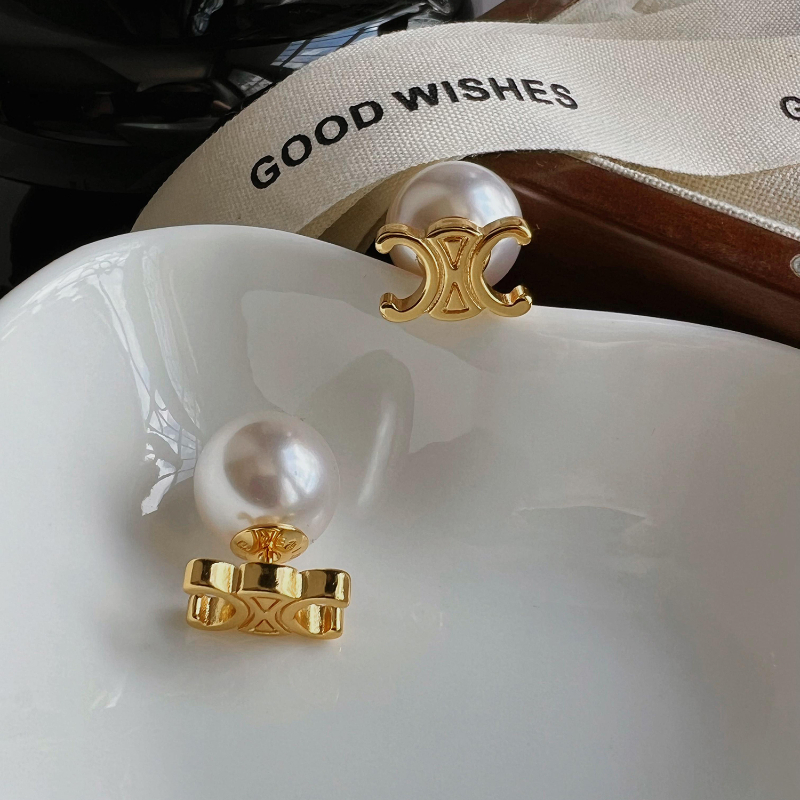 Emas 18K Anting Arc Triumphal Mutiara Anting Elegan Wanita