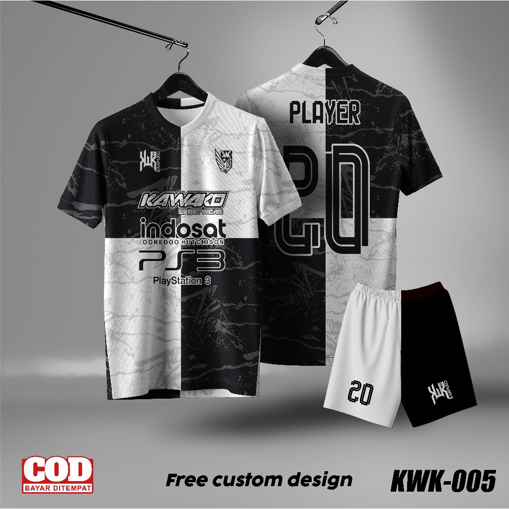 Jersey  futsal / sepak bola hitam putih & free custom design