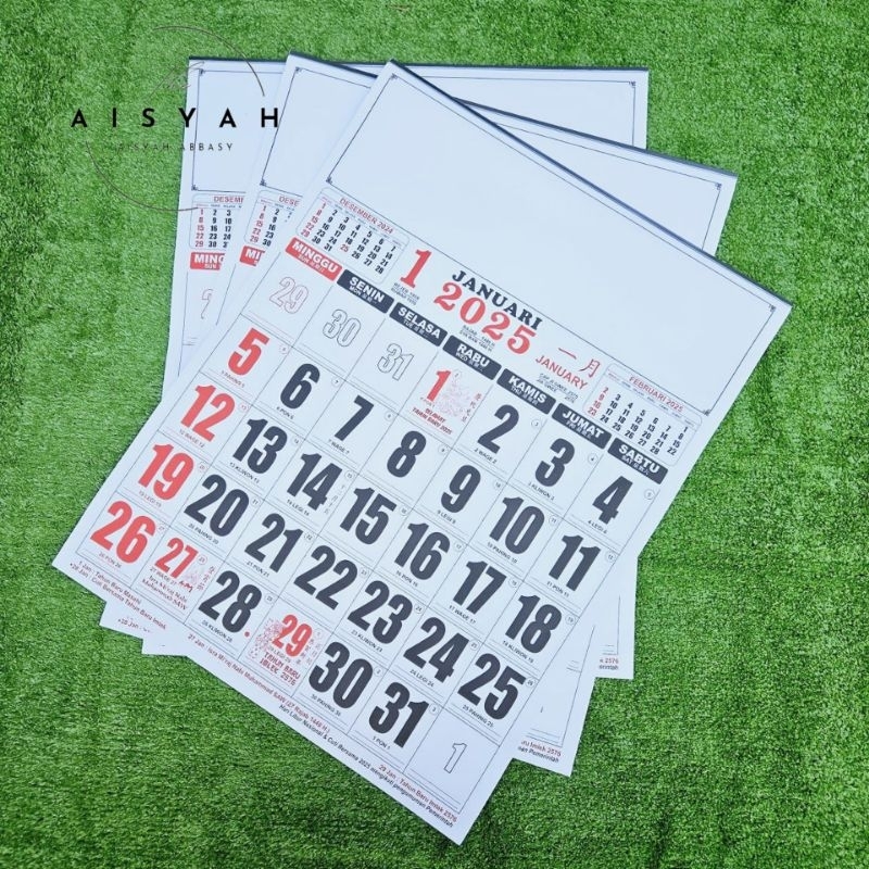 

kalender tahun 2025 kalender kerja jumbo MJ bahan 80 gr ukuran 50 x 64 cm 12 lembar x 1 bulanan(terima castume cetak merek)