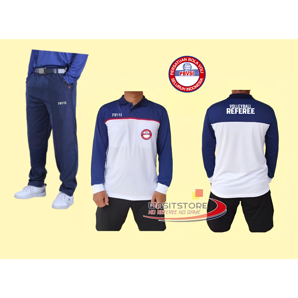 SETELAN BAJU WASIT VOLI LENGAN PANJANG NEW ARRIVAL MD: NAVY, PUTIH_LIST DADA MERAH & LENGAN PUTIH (P