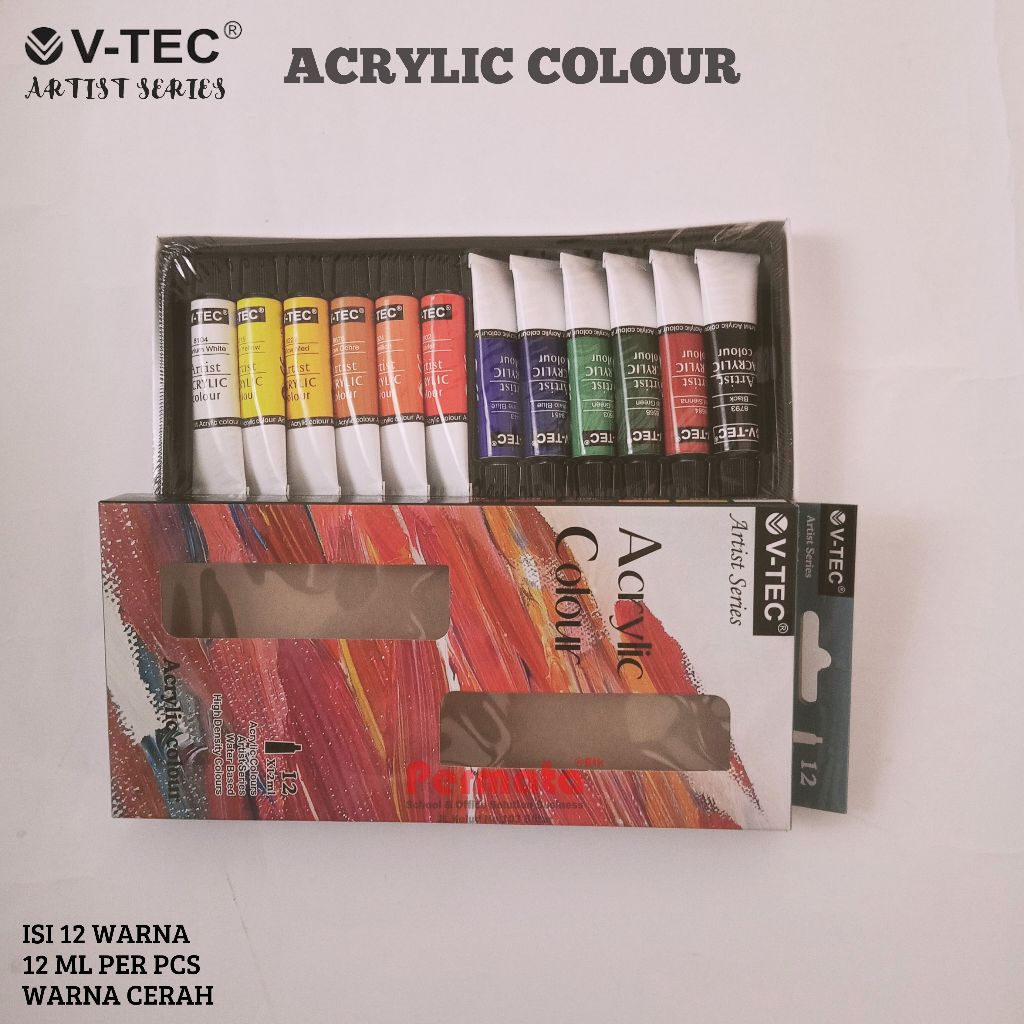 

V -TEC Acrylic Colour Set 12 Warna x 12 Ml Tube