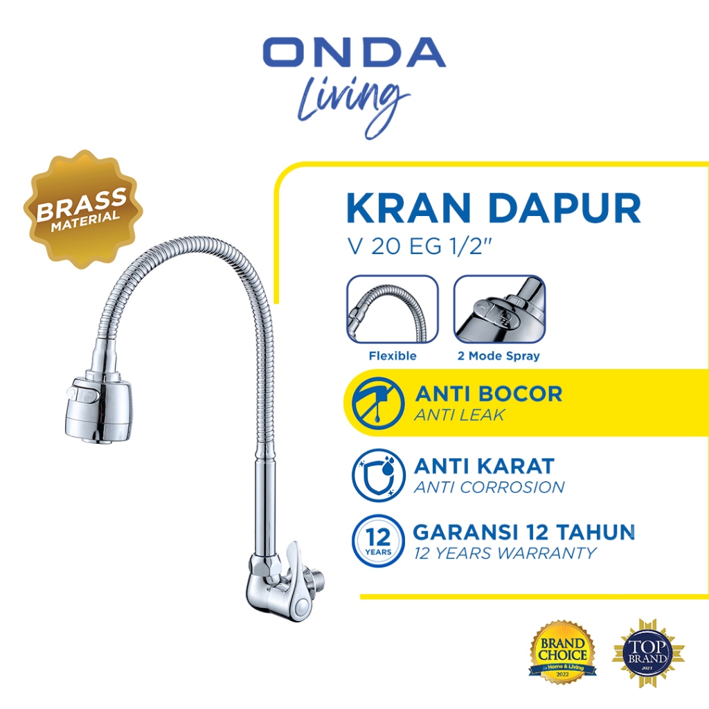 ONDA Kran Dapur Cuci Piring Angsa Tembok Fleksibel V 20 EG 1/2"