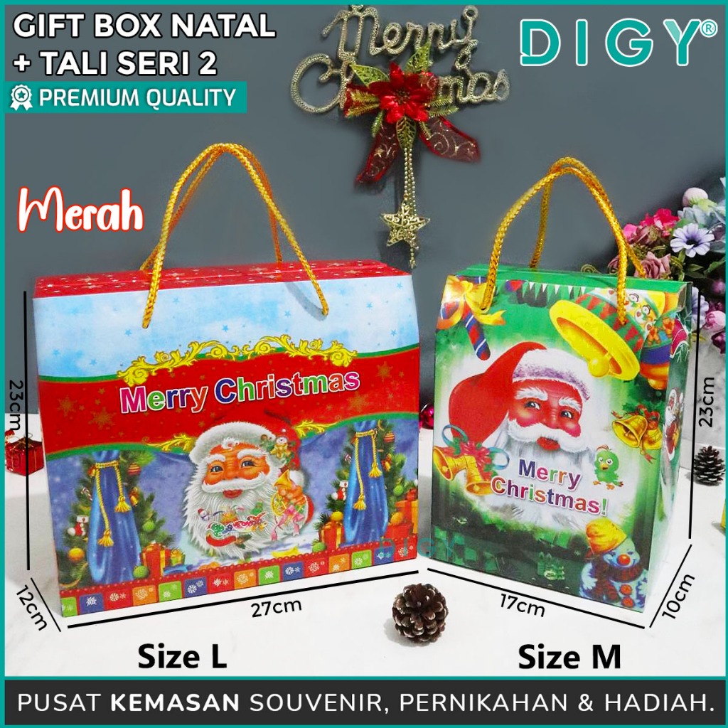 

Gift Box Natal + Tali / Tas Hampers Natal / Paperbag Tebal / Paperbag Christmas / Tas Sovenir