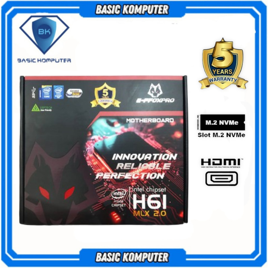 MOTHERBOARD EFFOXPRO H61 MLX USB 2.0 ( LGA1155 / H61 / DDR3 / NVME ) H61M GARANSI RESMI 5 TAHUN