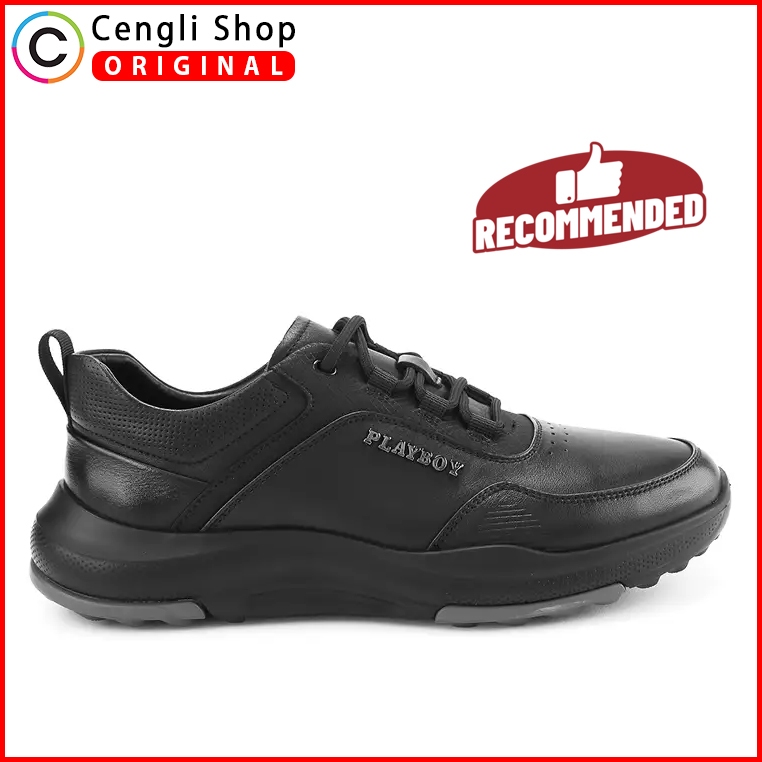 SEPATU PLAYBOY SNEAKER KASUAL PRIA ORIGINAL SNEAKERS CASUAL KETS KULIT ASLI ORI ALL FULL BLACK HITAM