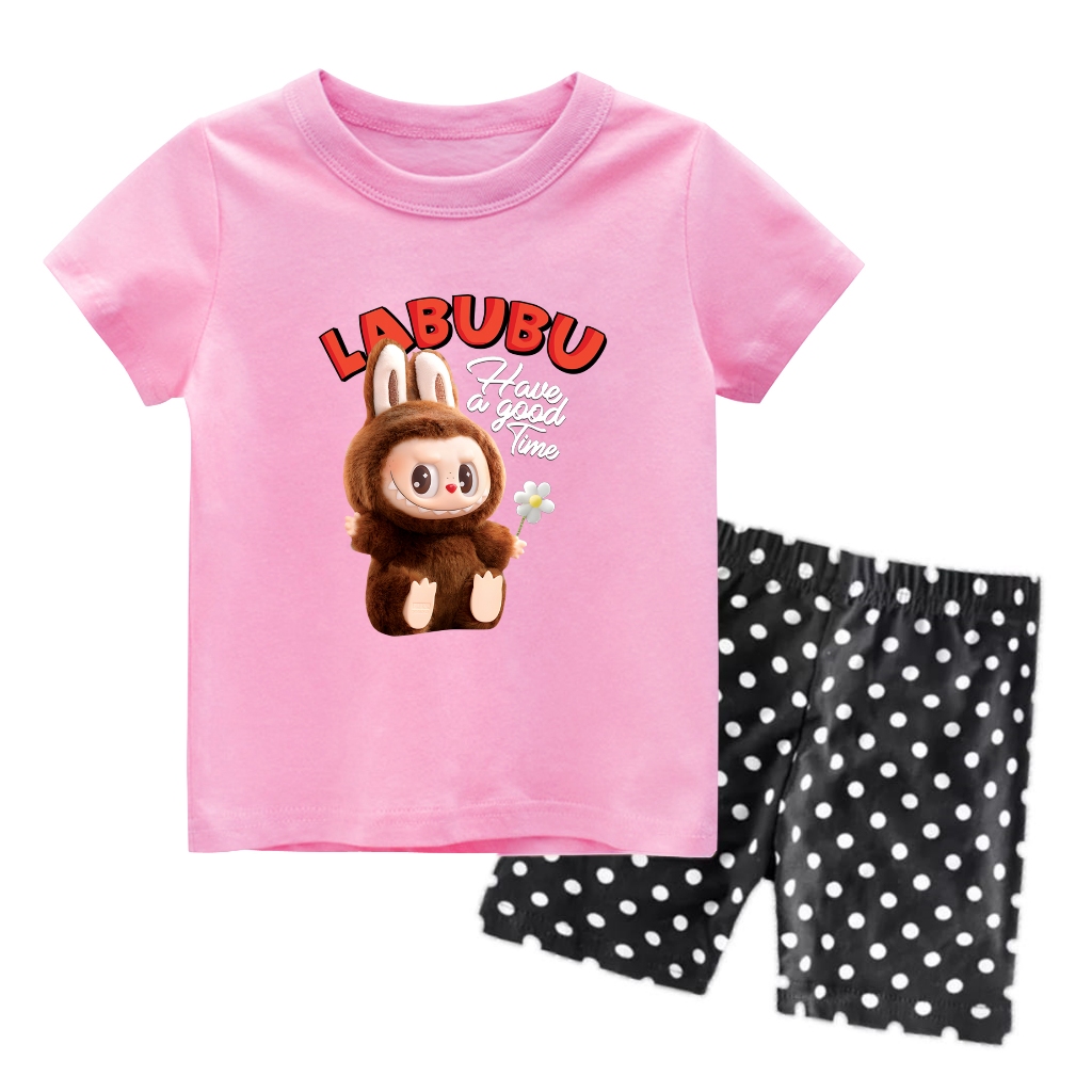 Setelan Pendek Atasan Baju Kaos Anak Perempuan Gambar LABUBU #9 Usia 1thn s/d 11 thn dr YOUNA