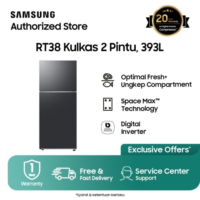 SAMSUNG Kulkas 2 Pintu Dengan Ungkep Compartment 393L - RT38CG6420S9SE