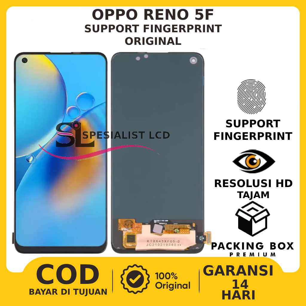 LCD TOUCHSCREEN OPPO RENO 5F SUPPORT FINGERPRINT ORIGINAL GARANSI FREE LEM