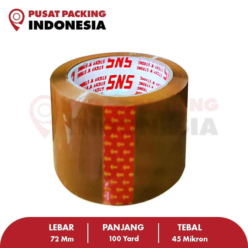 

Lakban Bening / Coklat 72 mm (3 Inch) x 100 Yard SNS (Sticky N Strong) RAJA PACKING INDONESIA