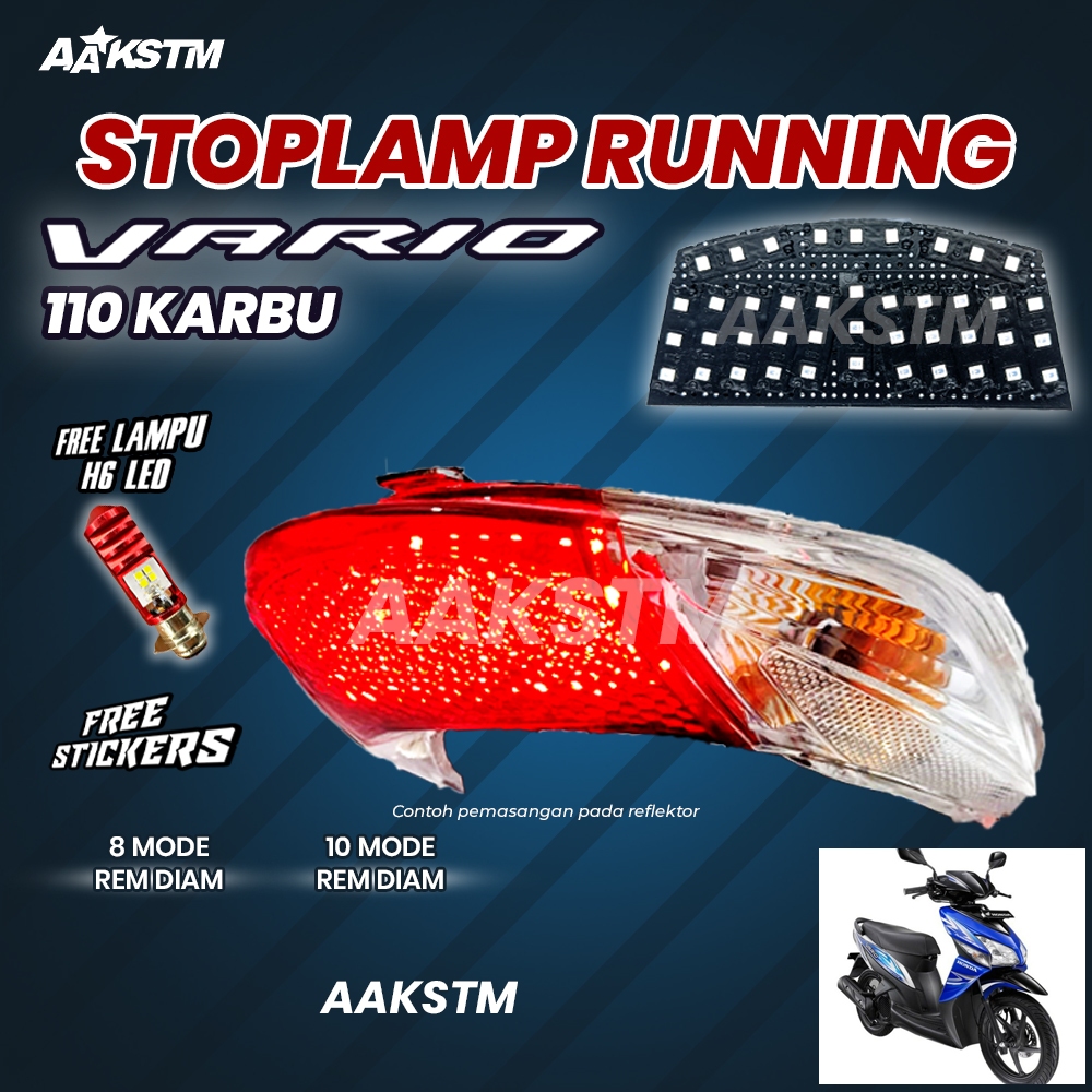 STOPLAMP RUNNING VARIO KARBU VARIO 110 KARBU LAMPU REM LED 8 & 10 MODE VARIASI AA KASTEM