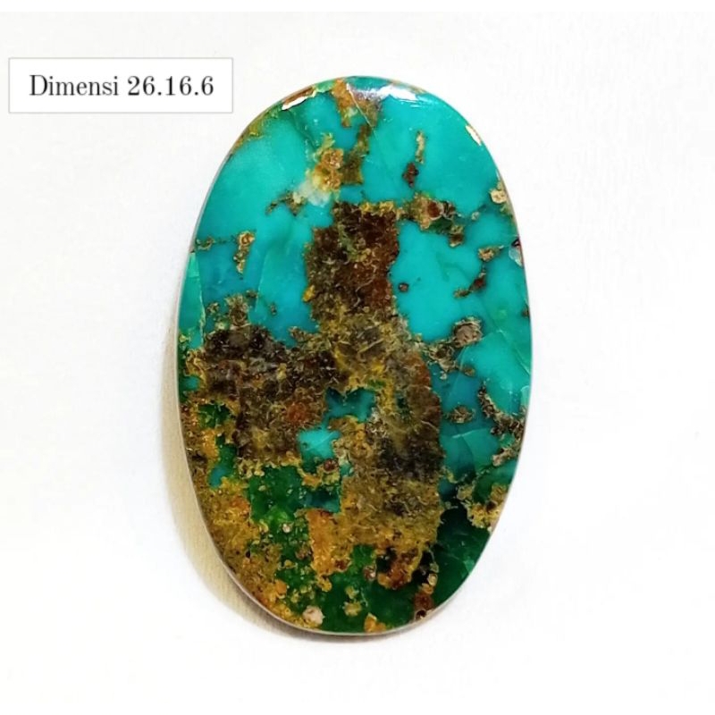 Batu Pirus Persia Original Hijau Toska Serat Emas Apik