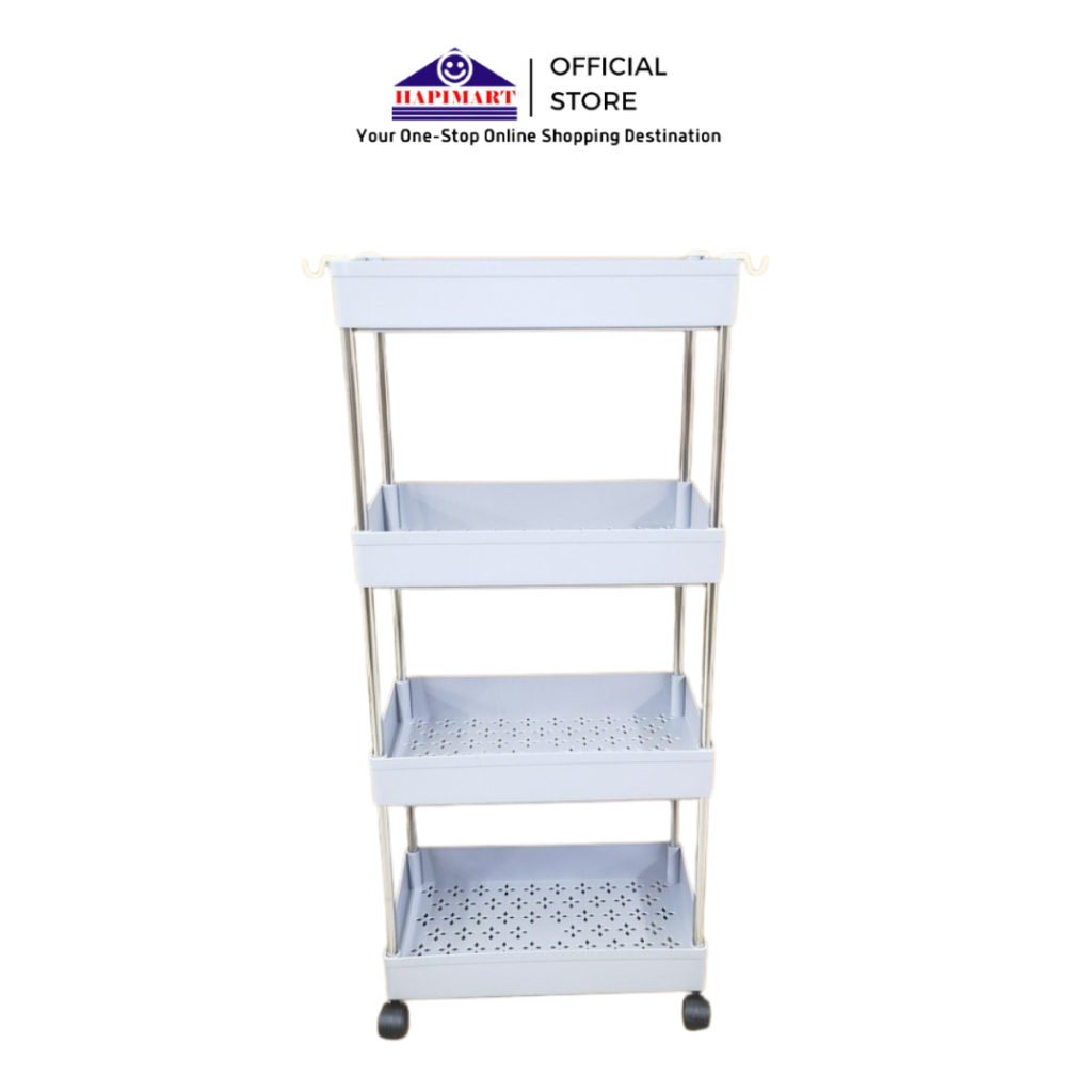 Rak Plastik Serbaguna 4 Susun/Rak Kosmetik/Rak Dapur Putih Dengan Roda