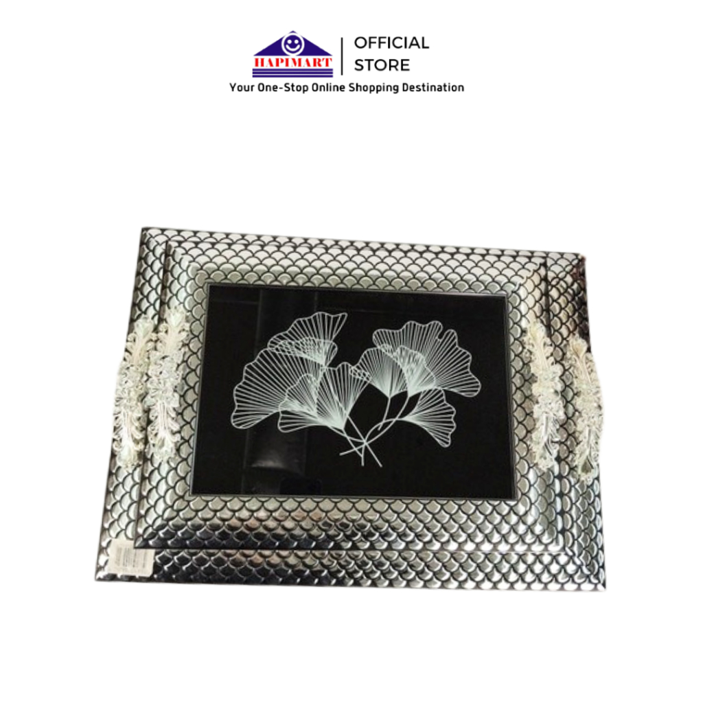 1 Set Hantaran Baki Seserahan Silver Black Motif Bunga Isi 2Pcs Baki Hantaran Seserahan Fiber Frame 