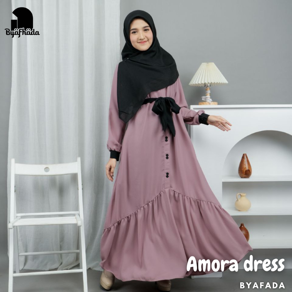 Afhadahijrah - Gamis Amora kancing kerut dress jasmine terbaru