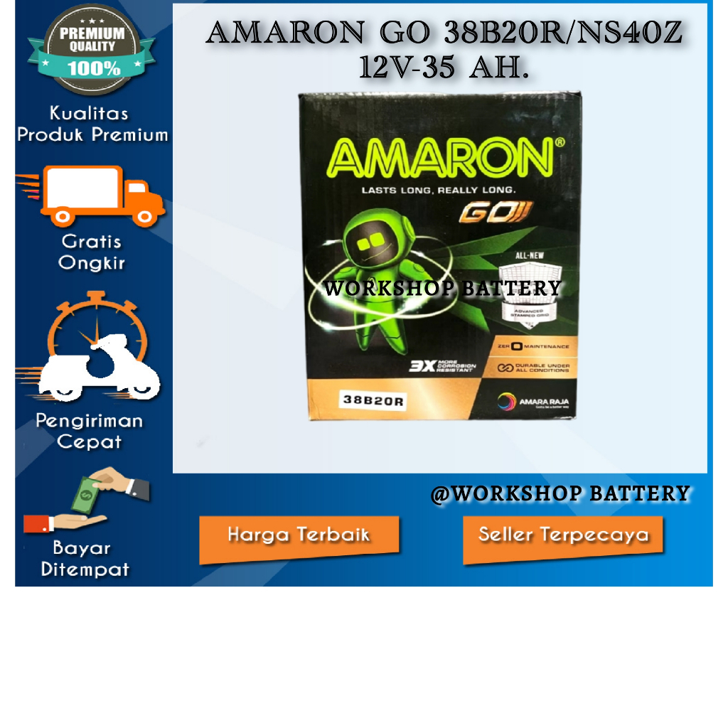 AKI MOBIL DAIHATSU TERIOS / GRAN MAX / XENIA / TARUNA / LUXIO AMARON GO 38B20R 12V-35 AH.