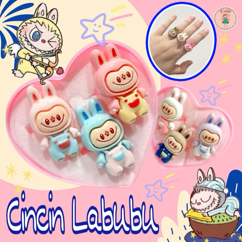 Cincin Labubu/Cincin Anak Anak/Cincin Karakter Labubu/Cincin Box Love Labubu/Cincin Anak Labubu/Cinc
