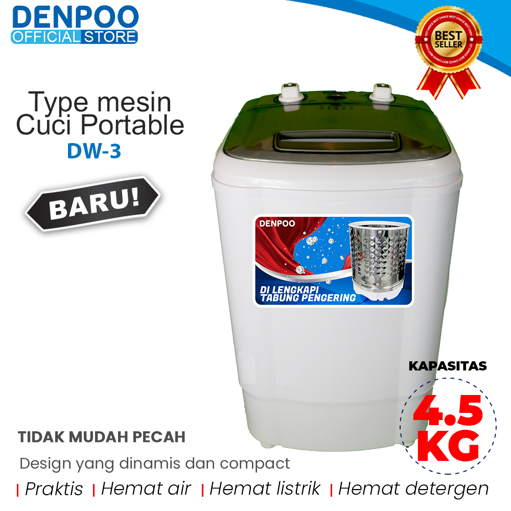 Denpoo Mesin Cuci Portable 4.5kg DW 3 Hemat Listrik