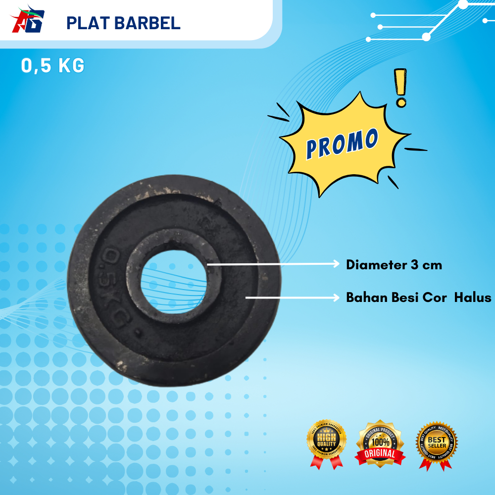 Plate Barbel Beban 0,5 Kg Alat Angkat beban Barbel Cor Besi Diameter 3 Cm