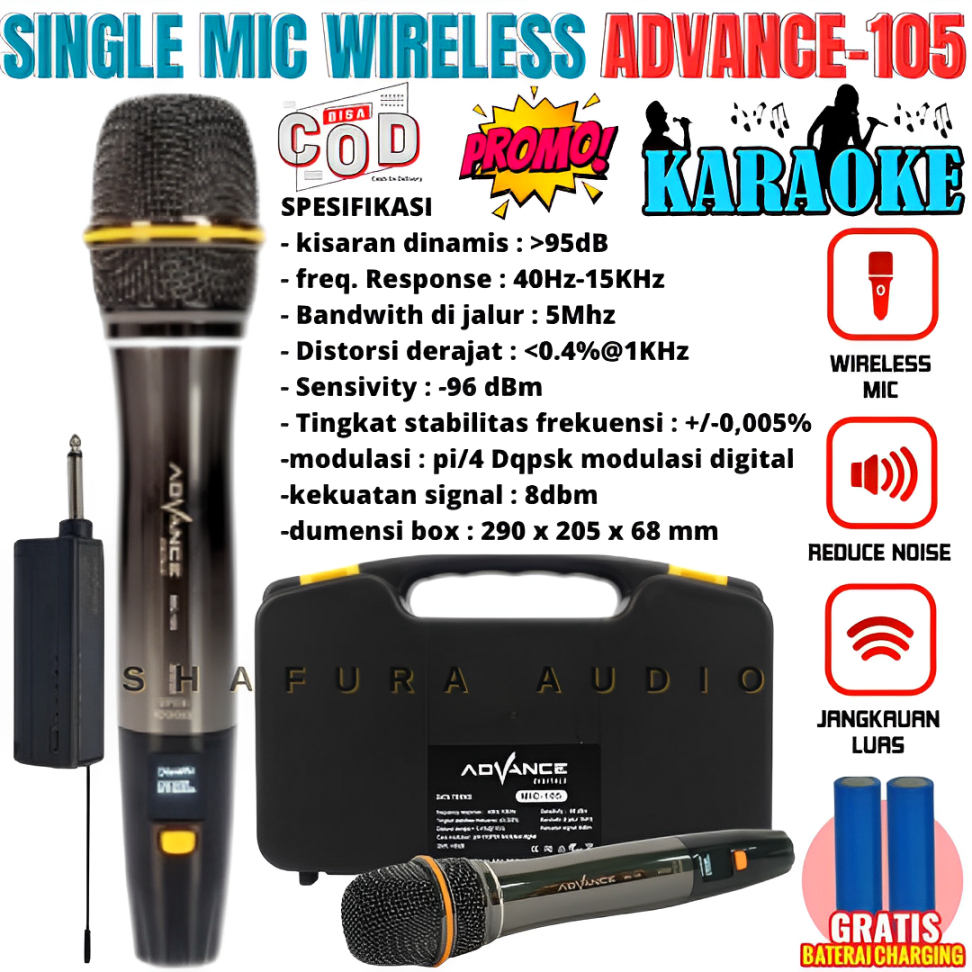Advance Mic-105 Microphone Profesional Mic Wireless Gold Bisa Di Charger Metalic Silver | Mic Wirele
