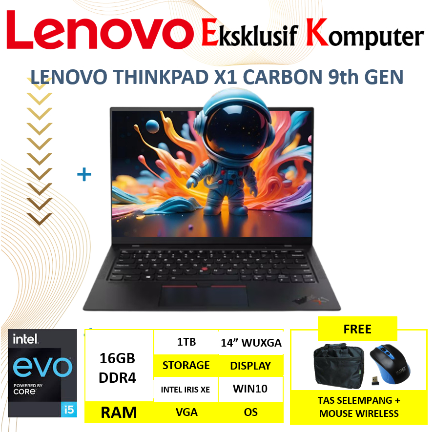 Laptop Lenovo Thinkpad X1 Carbon Gen 9 Intel EVO i5 1145G7 16GB 1TB SSD 14" WUXGA Windows 10 Pro