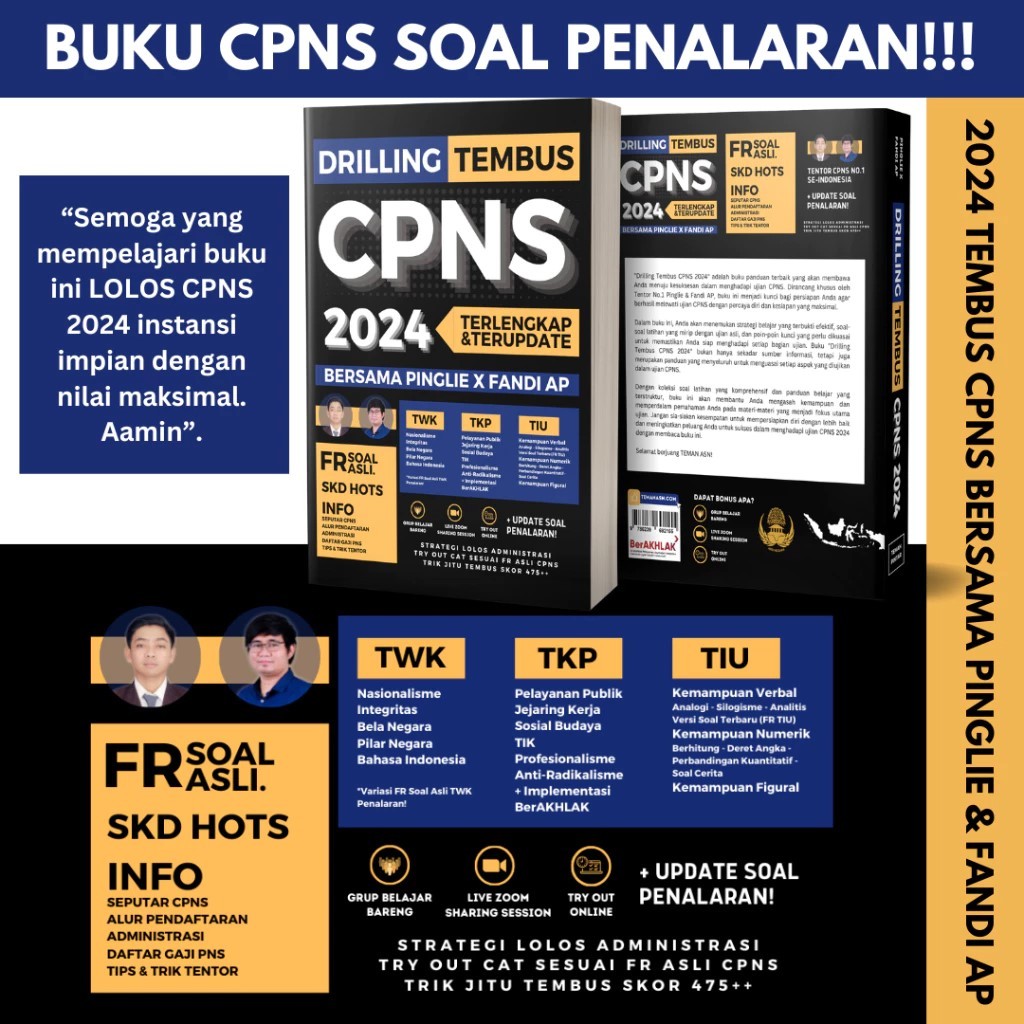BUKU DRILLING TEMBUS CPNS 2024 PING LIE x FANDI AP / BUKU CPNS 2024 UPDATE SOAL PENALARAN