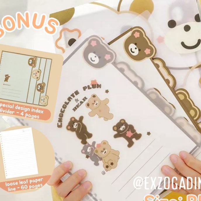 

KP8 Buku Binder A5 B5 Note File Holder Motif Beruang 6 Lembar Loose Leaf Kes Bergaris 1 Pcs