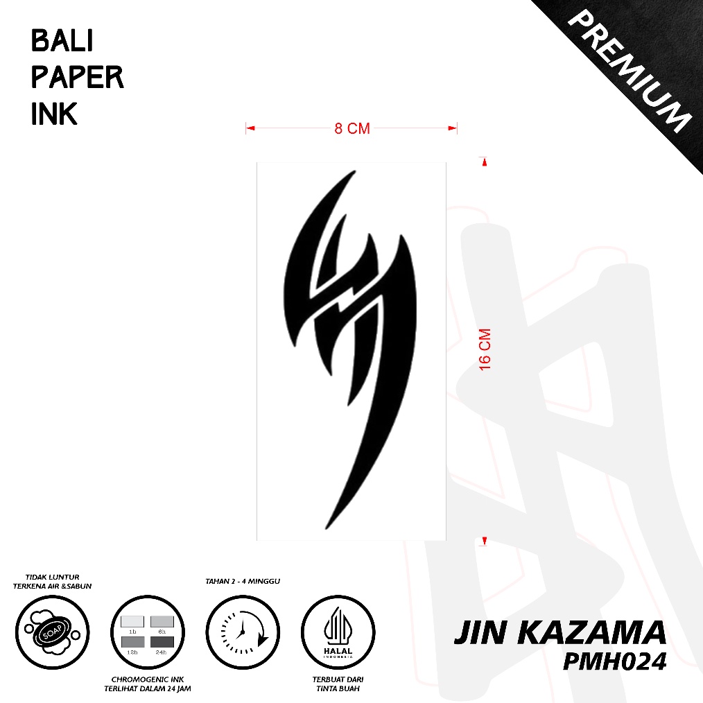 KODE G15Z Tato JIN KAZAMA TATO TEKKEN PMH24  Premium Temporary Tattoo  By Bali Paper Ink