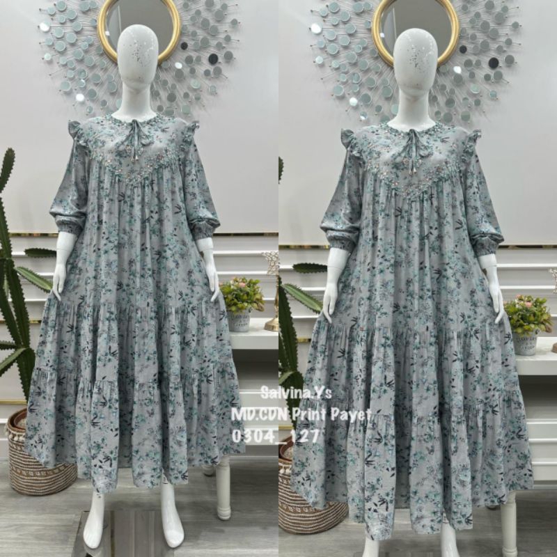 Dress salvina ys / midi dress katun print / salvina ys premiu