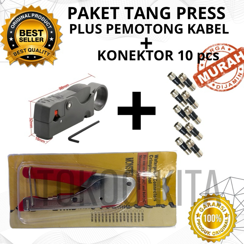 TANG PRESS RG6 PAKET LENGKAP + KONEKTOR & ALAT POTONG SIAP PAKAI