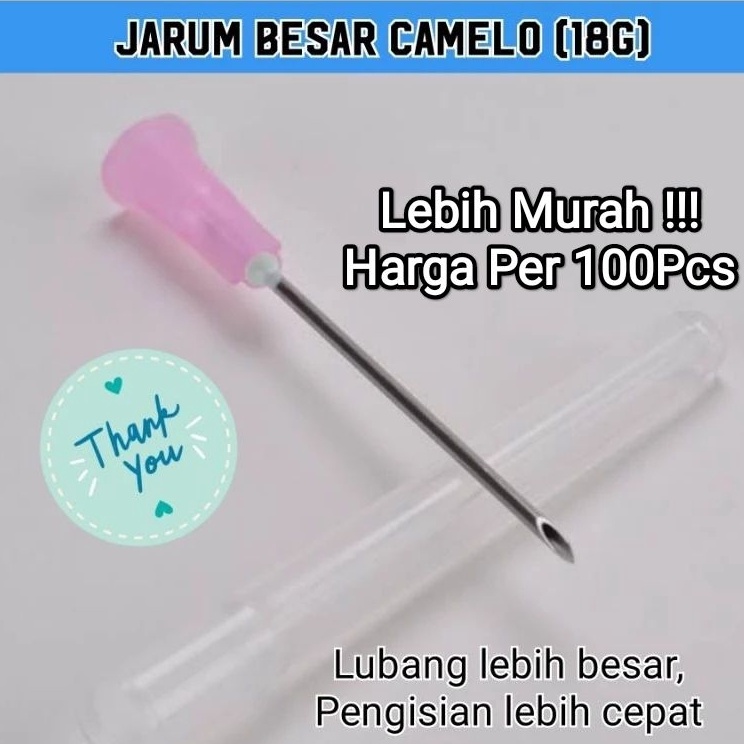 Dapatkan Buruan  Grosir Jarum suntik camelo 1 pcs 18 G 18G steril sterile  jarum suntik besar 18G 18
