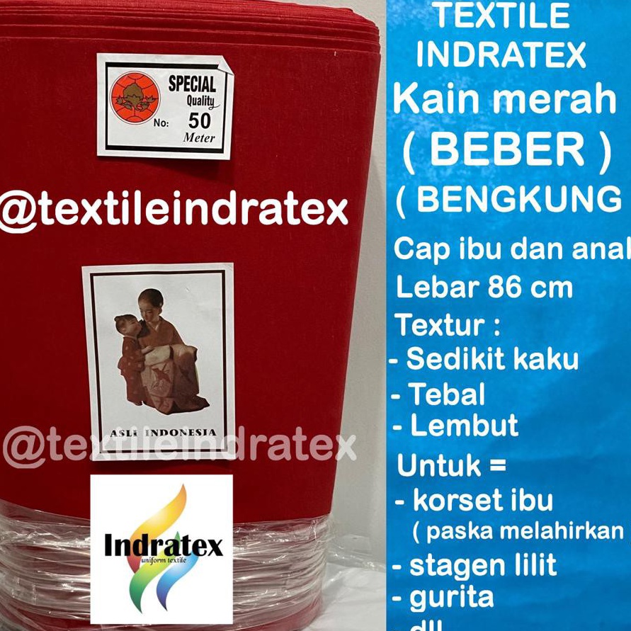 BERKAH  per setengah meter  Kain katun BEBER STAGEN KEMBEN LILIT jawa merah meteran lebar 86 cm baha