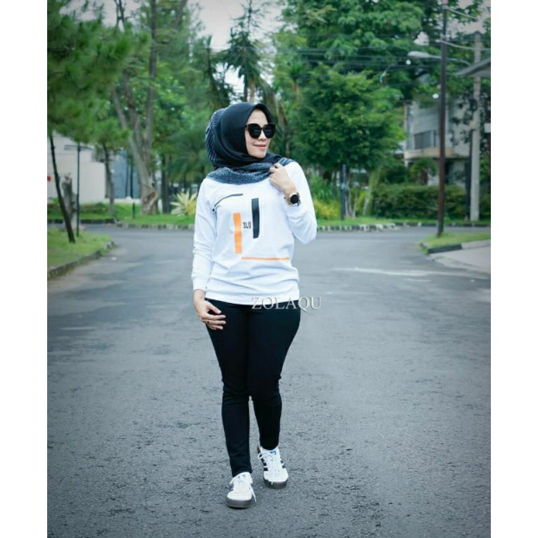 KODE U79G BAJU ATASAN KAOS DISTRO ZOLAQU POLOS TSHIRT WHITE PURBO PLATE TEBAL ZLQ WANITA LENGAN PANJ