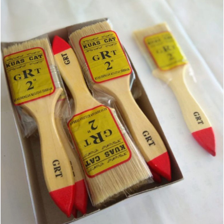 

KODE N8J COD Kuas Cat TembokBesiKayu Gagang kayu Bulu Halus GRT 2inch 12 pcs PER LUSIN