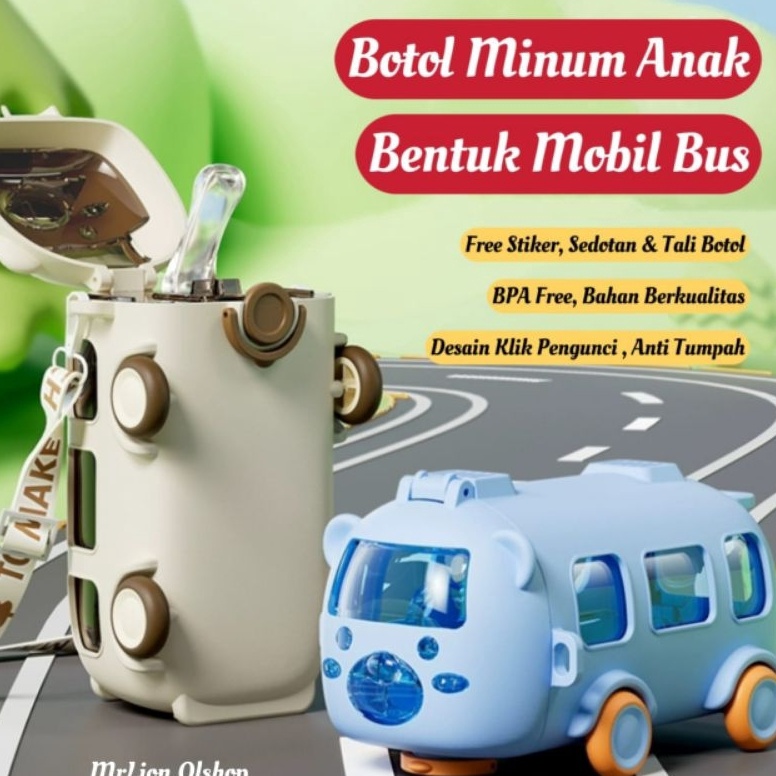 Wow Murah Meriah Botol Air Minum Anak Bentuk Bus 55ml Botol Minum Anak Flip Top Bus Botol Minum Bua 
