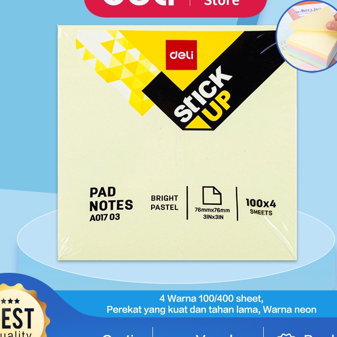 

Boom Deli Memo Tempel Sticky Notes 4x1Sheets Warna Neon Pastel Lem Menempel Erat